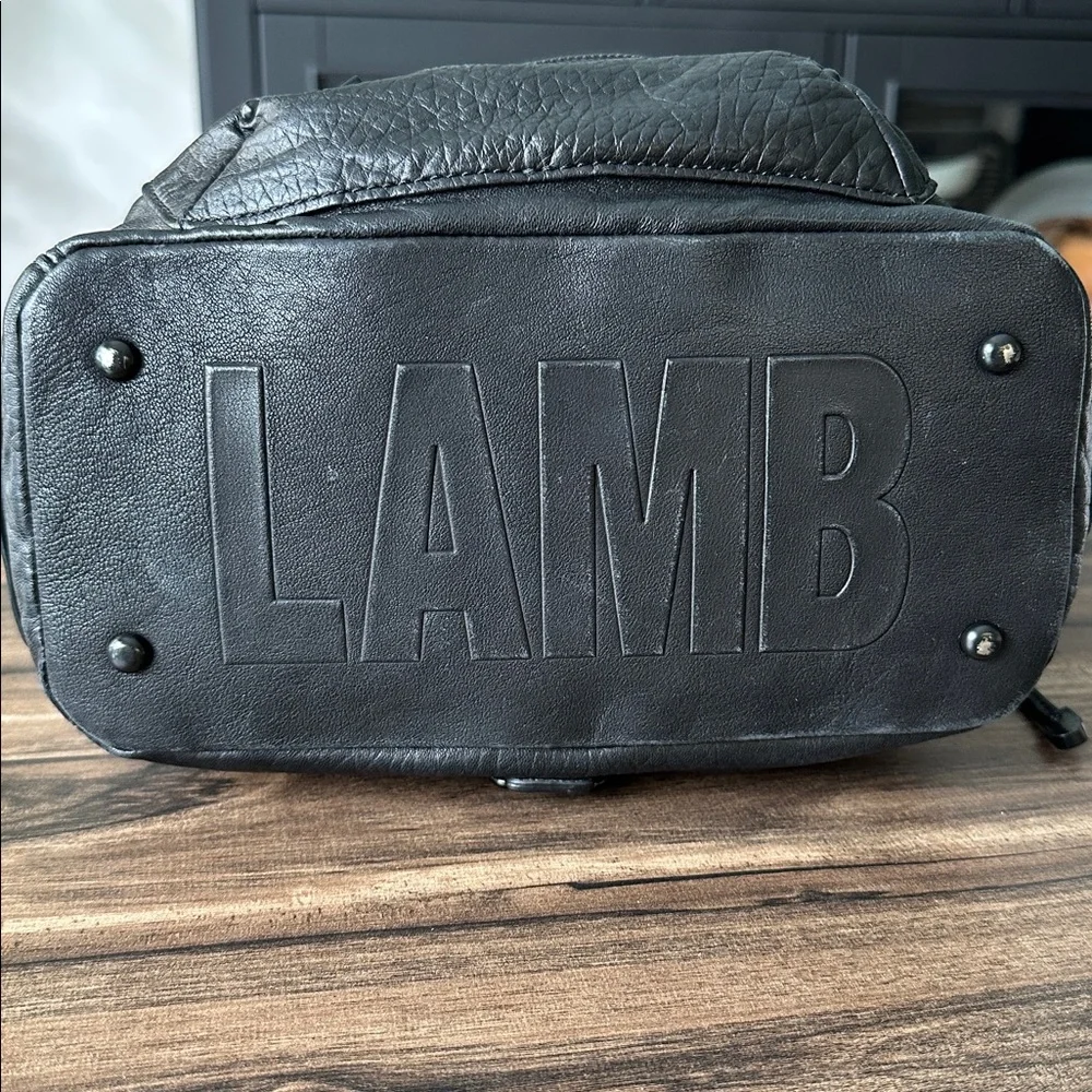 L.A.M.B. Black Leather Bucket Backpack - Picture 3 of 14